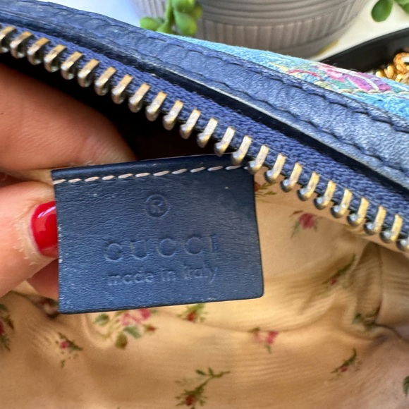 GUCCI Marmont Light Blue Denim Bag Pouch Clutch Embroidered Flowers 🌺 - Picture 9 of 9